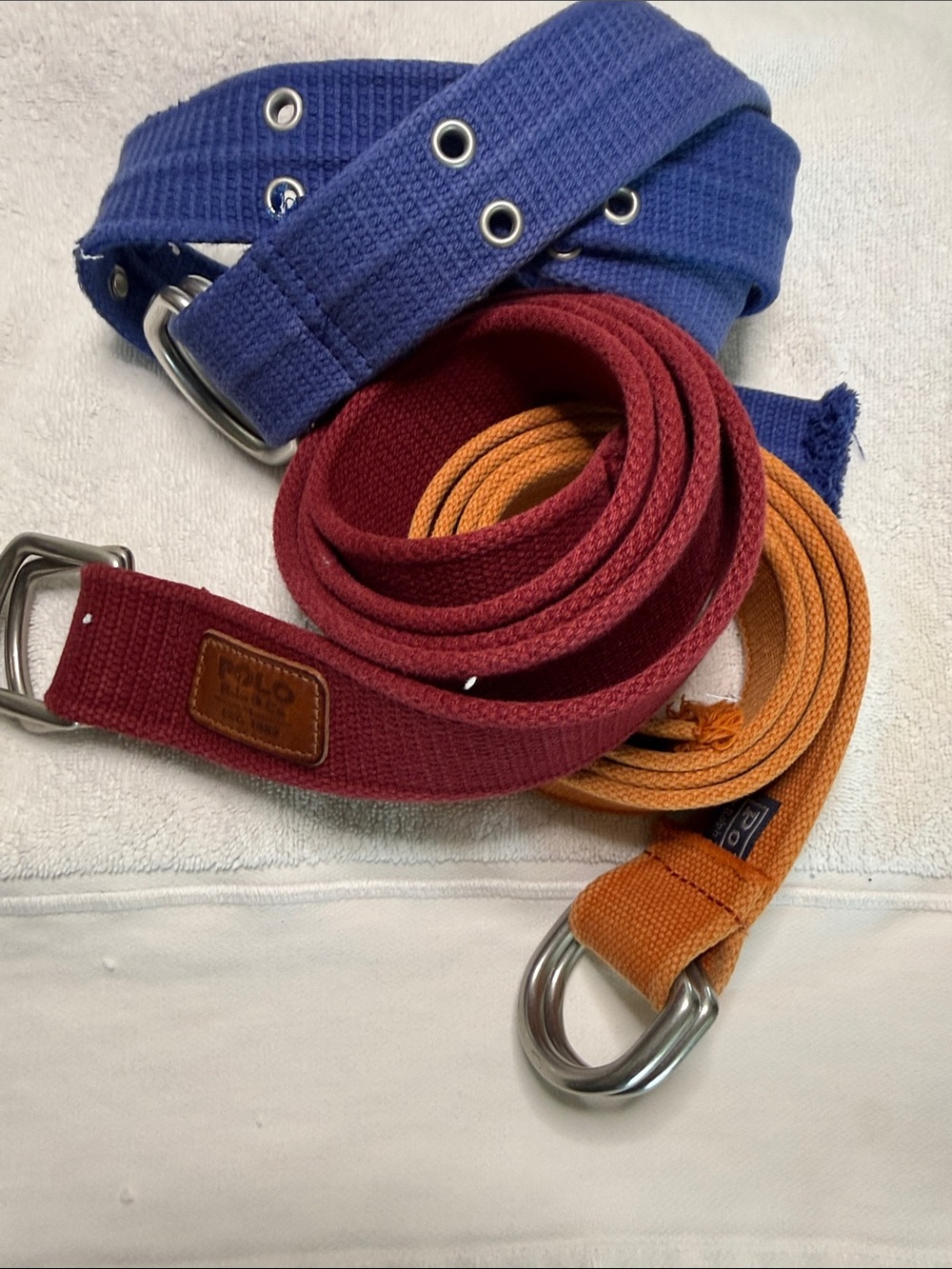 Polo Ralph Lauren Canvas D-Ring Belt - Burgundy, Orange & Blue